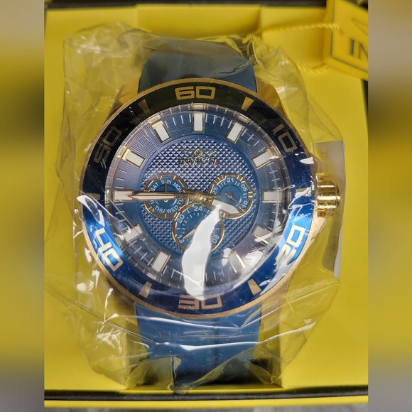 NEW Invicta Pro Diver Mens Watch 28002, 50mm Steel Gold Tone Case, Blue Band - Picture 11 of 11